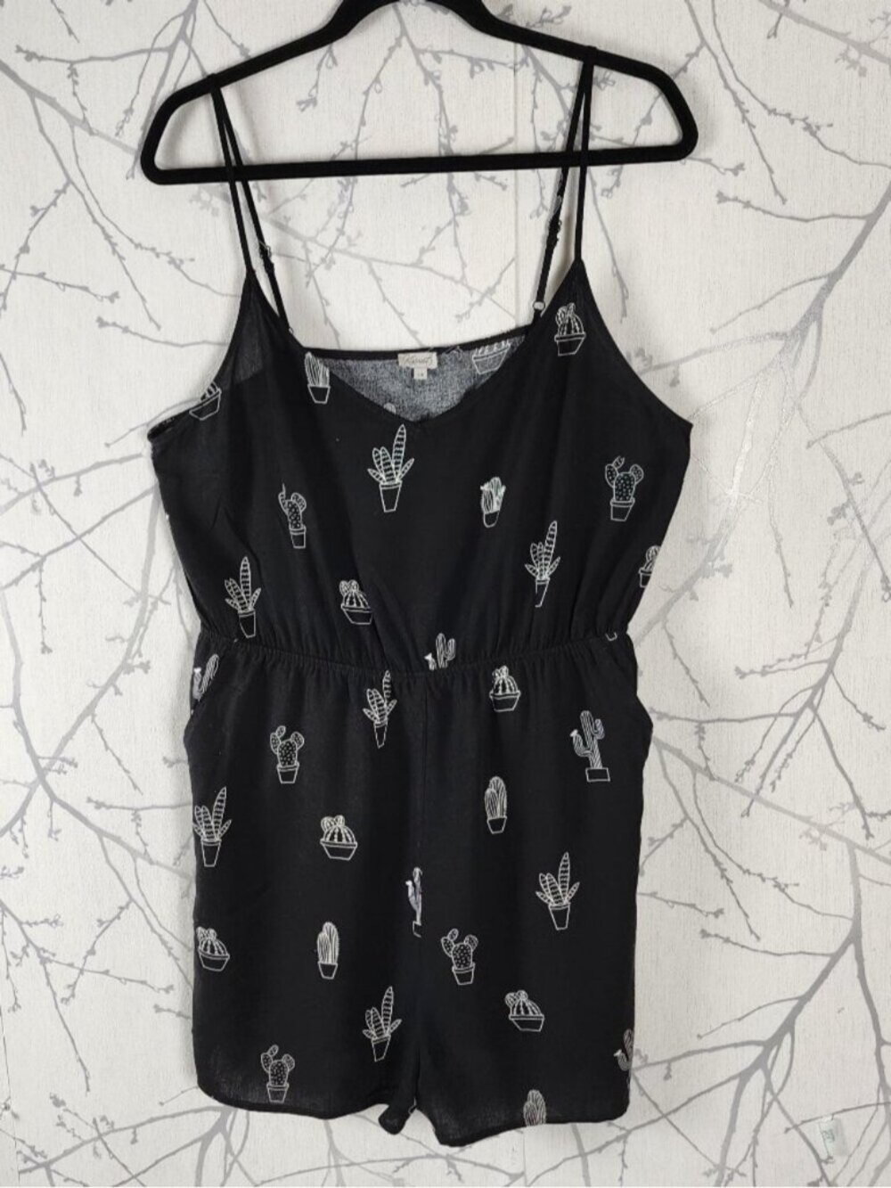 Kismet Black Cactus Print Strappy Bermuda Romper